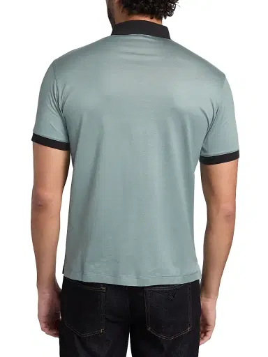 Emporio Armani Men's Contrast-Tipped Jersey Polo Shirt - Teal Navy | Thumbnail 4 Emporio Armani Men's Contrast-Tipped Jersey Polo Shirt - Teal Navy | Thumbnail 4