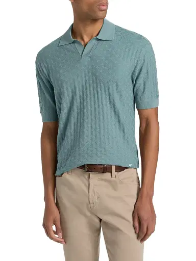 Emporio Armani Men's Tonal Basketweave Wool Sweater - Teal | Thumbnail 3 Emporio Armani Men's Tonal Basketweave Wool Sweater - Teal | Thumbnail 3