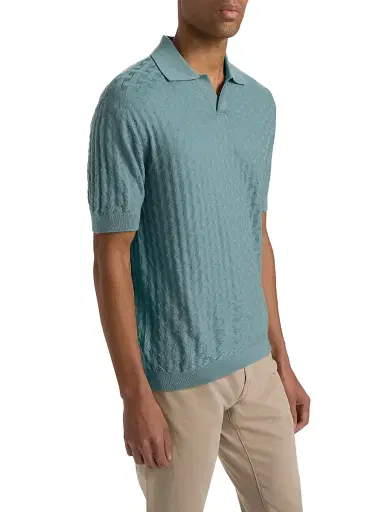 Emporio Armani Men's Tonal Basketweave Wool Sweater - Teal | Thumbnail 4 Emporio Armani Men's Tonal Basketweave Wool Sweater - Teal | Thumbnail 4