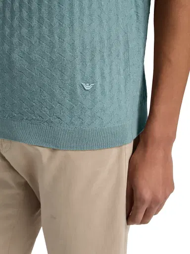 Emporio Armani Men's Tonal Basketweave Wool Sweater - Teal | Thumbnail 6 Emporio Armani Men's Tonal Basketweave Wool Sweater - Teal | Thumbnail 6