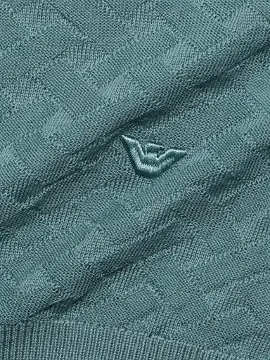 Emporio Armani Men's Tonal Basketweave Wool Sweater - Teal | Thumbnail 7 Emporio Armani Men's Tonal Basketweave Wool Sweater - Teal | Thumbnail 7