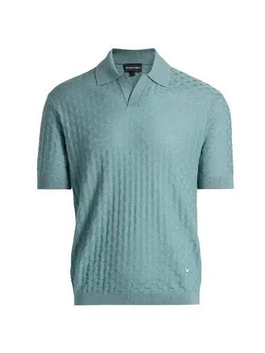 Emporio Armani Men's Tonal Basketweave Wool Sweater - Teal | Thumbnail 1 Emporio Armani Men's Tonal Basketweave Wool Sweater - Teal | Thumbnail 1