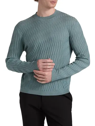 Emporio Armani Men's Diamond Virgin Wool Sweater - Teal | Thumbnail 3 Emporio Armani Men's Diamond Virgin Wool Sweater - Teal | Thumbnail 3