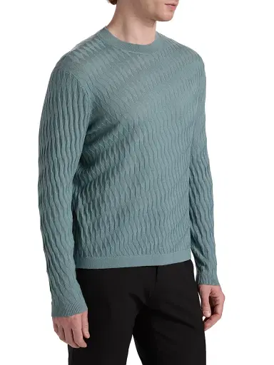 Emporio Armani Men's Diamond Virgin Wool Sweater - Teal | Thumbnail 4 Emporio Armani Men's Diamond Virgin Wool Sweater - Teal | Thumbnail 4