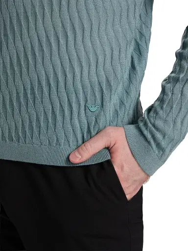 Emporio Armani Men's Diamond Virgin Wool Sweater - Teal | Thumbnail 6 Emporio Armani Men's Diamond Virgin Wool Sweater - Teal | Thumbnail 6