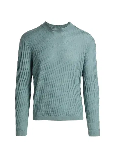 Emporio Armani Men's Diamond Virgin Wool Sweater - Teal | Thumbnail 1 Emporio Armani Men's Diamond Virgin Wool Sweater - Teal | Thumbnail 1