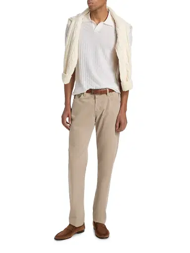 Emporio Armani Men's Tonal Basketweave Wool Sweater - Off White | Thumbnail 2 Emporio Armani Men's Tonal Basketweave Wool Sweater - Off White | Thumbnail 2