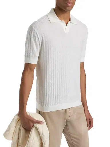 Emporio Armani Men's Tonal Basketweave Wool Sweater - Off White | Thumbnail 4 Emporio Armani Men's Tonal Basketweave Wool Sweater - Off White | Thumbnail 4