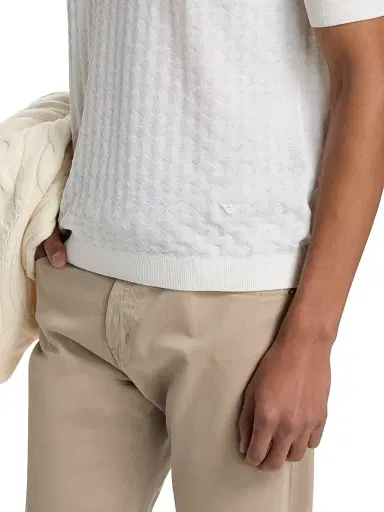 Emporio Armani Men's Tonal Basketweave Wool Sweater - Off White | Thumbnail 6 Emporio Armani Men's Tonal Basketweave Wool Sweater - Off White | Thumbnail 6