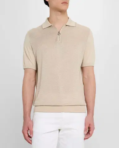 Stefano Ricci Men 's Short-Sleeve Quarter-Zip Polo Sweater | Thumbnail 4 Stefano Ricci Men 's Short-Sleeve Quarter-Zip Polo Sweater | Thumbnail 4
