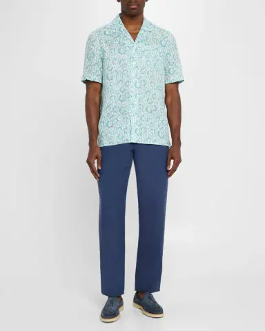 Isaia Men's Linen Coral-Print Camp Shirt | Thumbnail 2 Isaia Men's Linen Coral-Print Camp Shirt | Thumbnail 2