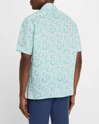 Isaia Men's Linen Coral-Print Camp Shirt | Thumbnail 3 Isaia Men's Linen Coral-Print Camp Shirt | Thumbnail 3