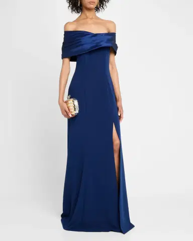 Tadashi Shoji Off-Shoulder A-Line Crepe & Taffeta Gown | Thumbnail 2 Tadashi Shoji Off-Shoulder A-Line Crepe & Taffeta Gown | Thumbnail 2