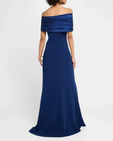 Tadashi Shoji Off-Shoulder A-Line Crepe & Taffeta Gown | Thumbnail 3 Tadashi Shoji Off-Shoulder A-Line Crepe & Taffeta Gown | Thumbnail 3