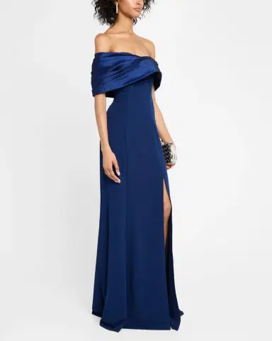 Tadashi Shoji Off-Shoulder A-Line Crepe & Taffeta Gown | Thumbnail 4 Tadashi Shoji Off-Shoulder A-Line Crepe & Taffeta Gown | Thumbnail 4