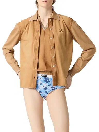 Miu Miu Women's Wool and Suede Shirt - Brown | Thumbnail 2 Miu Miu Women's Wool and Suede Shirt - Brown | Thumbnail 2