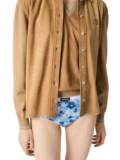 Miu Miu Women's Wool and Suede Shirt - Brown | Thumbnail 4 Miu Miu Women's Wool and Suede Shirt - Brown | Thumbnail 4