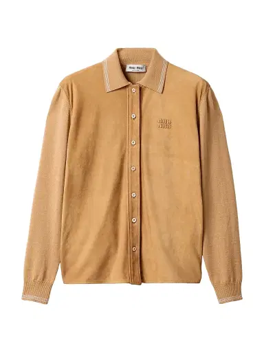Miu Miu Women's Wool and Suede Shirt - Brown | Thumbnail 1 Miu Miu Women's Wool and Suede Shirt - Brown | Thumbnail 1