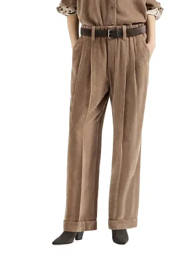 Brunello Cucinelli Women's Fluid Corduroy Baggy Sartorial Trousers - Espresso | Thumbnail 2 Brunello Cucinelli Women's Fluid Corduroy Baggy Sartorial Trousers - Espresso | Thumbnail 2