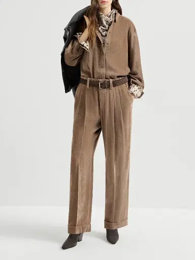 Brunello Cucinelli Women's Fluid Corduroy Baggy Sartorial Trousers - Espresso | Thumbnail 6 Brunello Cucinelli Women's Fluid Corduroy Baggy Sartorial Trousers - Espresso | Thumbnail 6