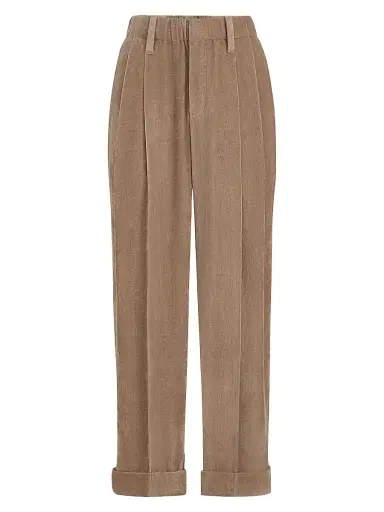 Brunello Cucinelli Women's Fluid Corduroy Baggy Sartorial Trousers - Espresso | Thumbnail 1 Brunello Cucinelli Women's Fluid Corduroy Baggy Sartorial Trousers - Espresso | Thumbnail 1