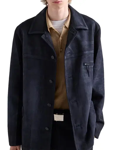Prada Men's Suede Caban Jacket - Blue - Size 36 | Thumbnail 2 Prada Men's Suede Caban Jacket - Blue - Size 36 | Thumbnail 2