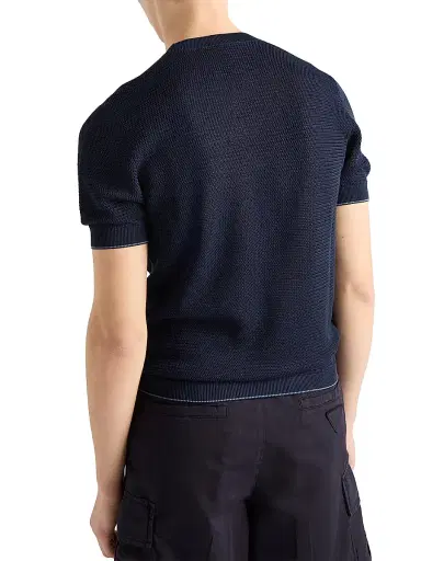 Prada Men's Silk and Cotton Crewneck Sweater - Blue - Size 48 | Thumbnail 3 Prada Men's Silk and Cotton Crewneck Sweater - Blue - Size 48 | Thumbnail 3