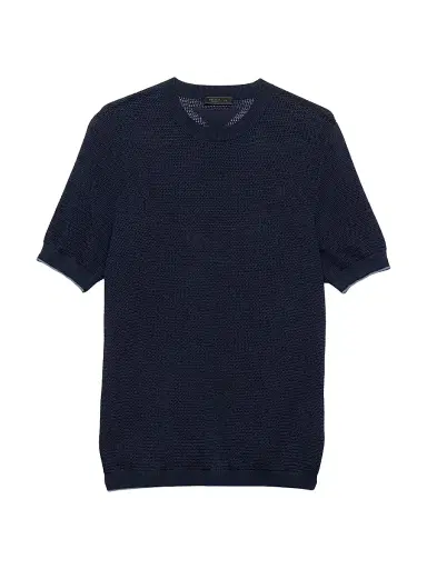 Prada Men's Silk and Cotton Crewneck Sweater - Blue - Size 48 | Thumbnail 1 Prada Men's Silk and Cotton Crewneck Sweater - Blue - Size 48 | Thumbnail 1
