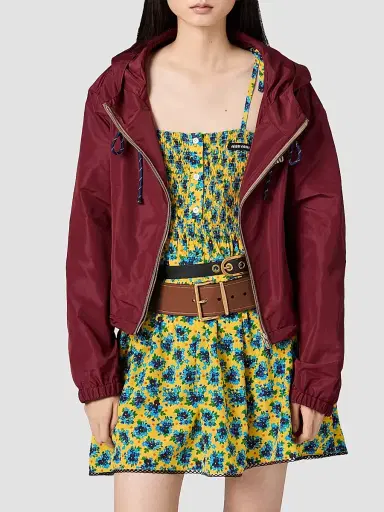 Miu Miu Women's Technical Fabric Blouson Jacket - Dark Red | Thumbnail 2 Miu Miu Women's Technical Fabric Blouson Jacket - Dark Red | Thumbnail 2