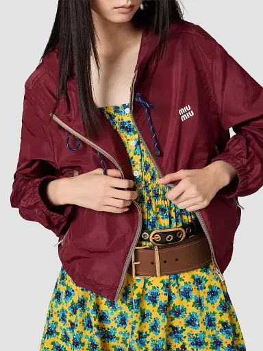 Miu Miu Women's Technical Fabric Blouson Jacket - Dark Red | Thumbnail 4 Miu Miu Women's Technical Fabric Blouson Jacket - Dark Red | Thumbnail 4