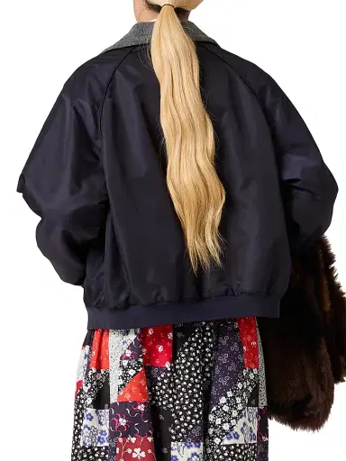 Miu Miu Women's Technical Gazar and Fleece Bomber Jacket - Blue | Thumbnail 3 Miu Miu Women's Technical Gazar and Fleece Bomber Jacket - Blue | Thumbnail 3