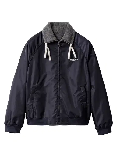 Miu Miu Women's Technical Gazar and Fleece Bomber Jacket - Blue | Thumbnail 1 Miu Miu Women's Technical Gazar and Fleece Bomber Jacket - Blue | Thumbnail 1