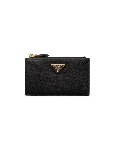 Prada Women's Printed Saffiano Leather Card Holder - Black Gold | Thumbnail 1 Prada Women's Printed Saffiano Leather Card Holder - Black Gold | Thumbnail 1