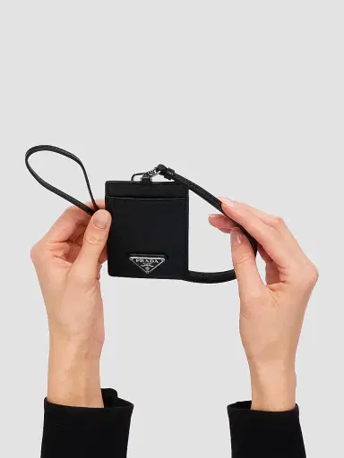Prada Women's Saffiano Leather Badge Holder - Black | Thumbnail 4 Prada Women's Saffiano Leather Badge Holder - Black | Thumbnail 4