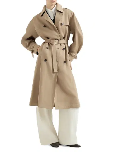 Brunello Cucinelli Women's Cotton and Linen Twill Trench Coat with Monili | Thumbnail 2 Brunello Cucinelli Women's Cotton and Linen Twill Trench Coat with Monili | Thumbnail 2
