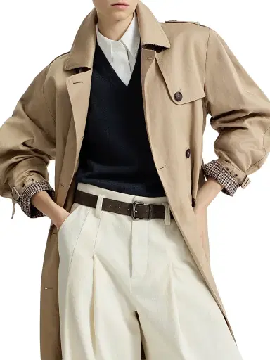 Brunello Cucinelli Women's Cotton and Linen Twill Trench Coat with Monili | Thumbnail 4 Brunello Cucinelli Women's Cotton and Linen Twill Trench Coat with Monili | Thumbnail 4