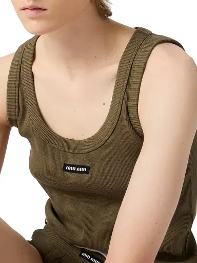 Miu Miu Women's Garment-Dyed Ribbed Knit Jersey Top - Green - Size Medium | Thumbnail 5 Miu Miu Women's Garment-Dyed Ribbed Knit Jersey Top - Green - Size Medium | Thumbnail 5