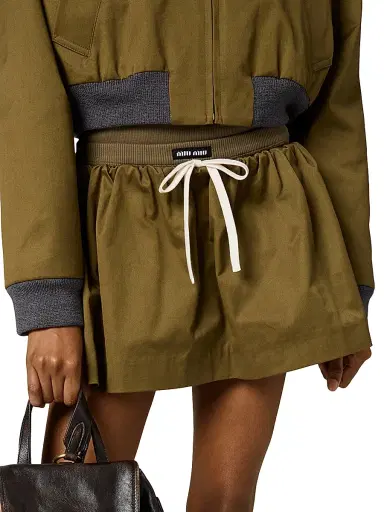 Miu Miu Women's Satin Cotton Miniskirt - Green | Thumbnail 2 Miu Miu Women's Satin Cotton Miniskirt - Green | Thumbnail 2