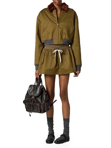 Miu Miu Women's Satin Cotton Miniskirt - Green | Thumbnail 5 Miu Miu Women's Satin Cotton Miniskirt - Green | Thumbnail 5