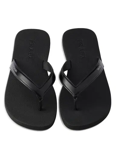 Prada Men's Brushed Leather Flip-Flops - Black | Thumbnail 4 Prada Men's Brushed Leather Flip-Flops - Black | Thumbnail 4