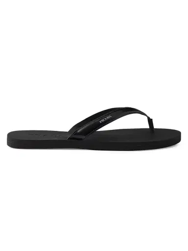 Prada Men's Brushed Leather Flip-Flops - Black | Thumbnail 1 Prada Men's Brushed Leather Flip-Flops - Black | Thumbnail 1