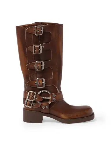 Miu Miu Women's Leather Boots - Brown | Thumbnail 1 Miu Miu Women's Leather Boots - Brown | Thumbnail 1
