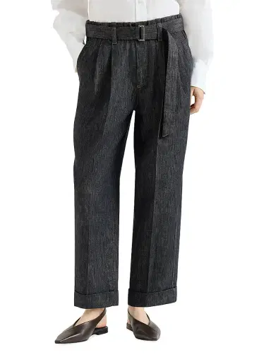 Brunello Cucinelli Women's Cotton Denim Effect Twill Loose Sartorial Trousers - Dark Denim - Size 4 | Thumbnail 2 Brunello Cucinelli Women's Cotton Denim Effect Twill Loose Sartorial Trousers - Dark Denim - Size 4 | Thumbnail 2