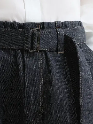 Brunello Cucinelli Women's Cotton Denim Effect Twill Loose Sartorial Trousers - Dark Denim - Size 4 | Thumbnail 4 Brunello Cucinelli Women's Cotton Denim Effect Twill Loose Sartorial Trousers - Dark Denim - Size 4 | Thumbnail 4
