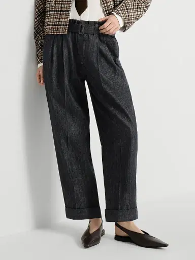 Brunello Cucinelli Women's Cotton Denim Effect Twill Loose Sartorial Trousers - Dark Denim - Size 4 | Thumbnail 5 Brunello Cucinelli Women's Cotton Denim Effect Twill Loose Sartorial Trousers - Dark Denim - Size 4 | Thumbnail 5