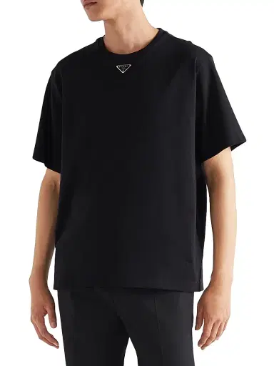 Prada Men's Cotton T-Shirt - Black | Thumbnail 2 Prada Men's Cotton T-Shirt - Black | Thumbnail 2