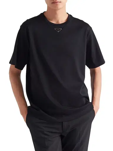 Prada Men's Cotton T-Shirt - Black | Thumbnail 4 Prada Men's Cotton T-Shirt - Black | Thumbnail 4