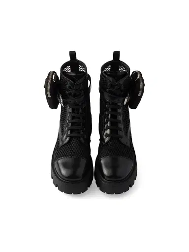 Prada Women's Mesh Fabric and Brushed Leather Booties with Pouch - Black - Size 4.5 | Thumbnail 2 Prada Women's Mesh Fabric and Brushed Leather Booties with Pouch - Black - Size 4.5 | Thumbnail 2