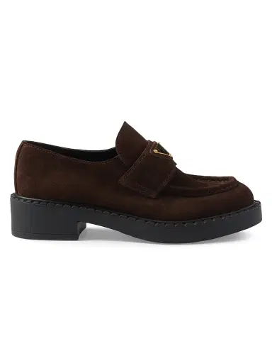 Prada Women's Suede Loafers - Dark Brown | Thumbnail 1 Prada Women's Suede Loafers - Dark Brown | Thumbnail 1