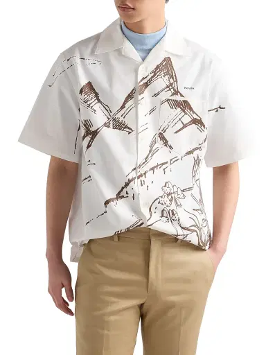 Prada Men's Printed Cotton Bowling Shirt | Thumbnail 2 Prada Men's Printed Cotton Bowling Shirt | Thumbnail 2